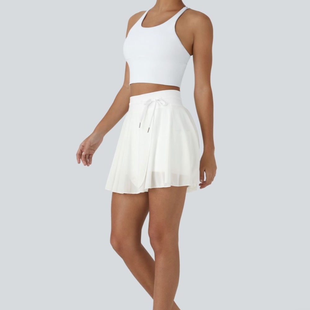NWT Halara High Waisted Drawstring Contrast Mesh White skirt medium